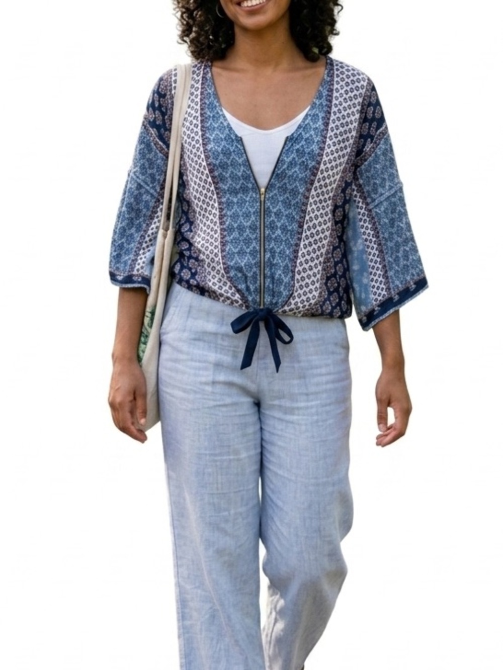 BERSHKA ZIP UP BOHO TOP SIZE S